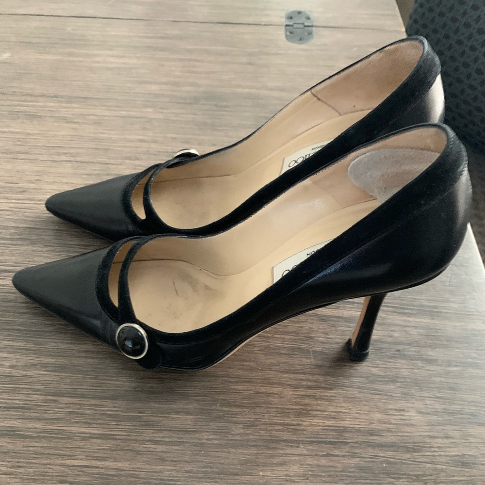 Jimmy Choo London leather and suede trim heels 6 1/2
